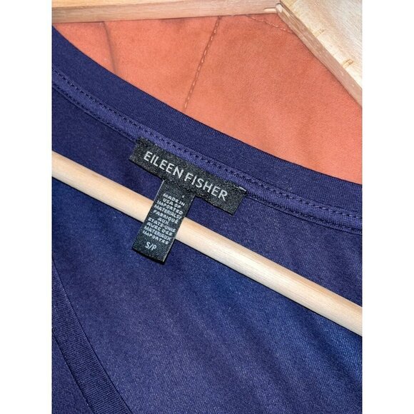 Eileen Fisher Womens Navy Blue V-Neck Long-Sleeve Midi Dress S - Picture 9 of 10